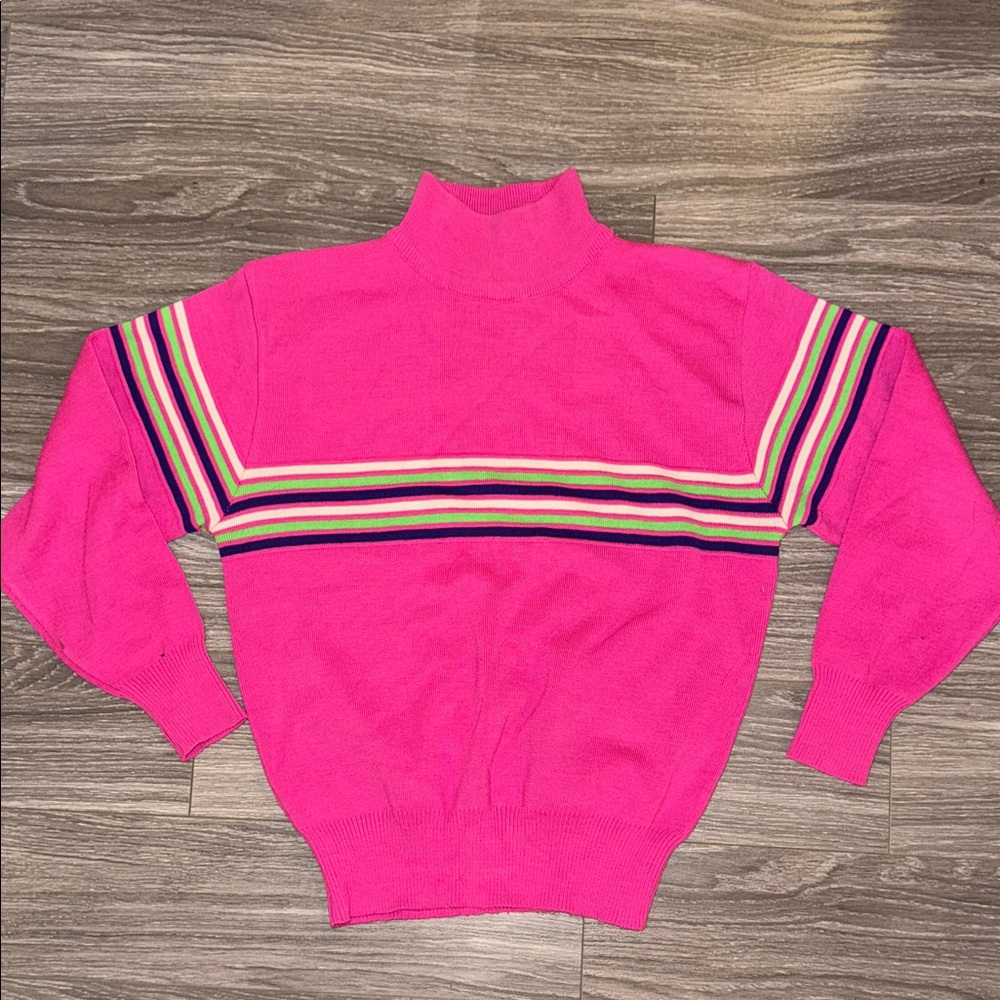 80s vintage hot pink Striped Women's Sweater